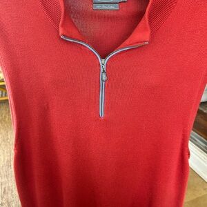 Talbots for Men, Red Quarter-Zip Sweater Vest with Blue Trim 100% Pima Cotton!